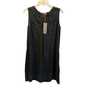 Carla Conti Made in Italy Linen Sleeveless Dress w/ Cotton Eyelets Gray XS NWT